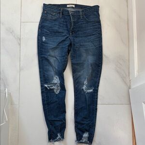 Madewell Dark Blue Distressed Ankle Jeans Skinny High Rise